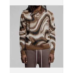 Twenty Montreal Men's Sweater Size L Brown Swirl Wool Collared Fuzzy $425